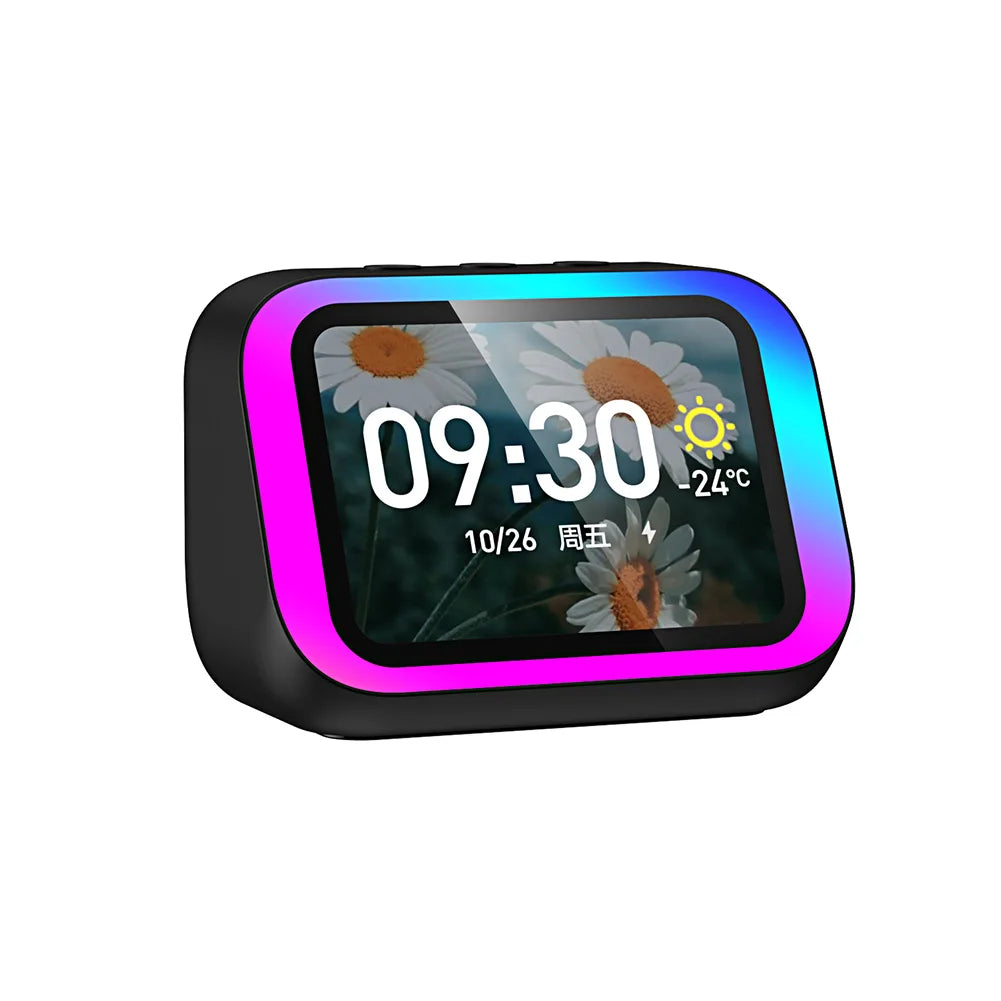 Smart Speaker Voice Assistant Portable BT Speaker Alarm Clock Home Speaker with RGB Lights for Home