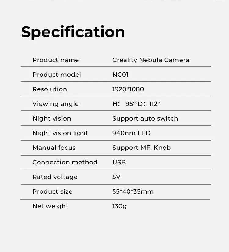 Creality Nebula Camera High-definition USB Camera with Time-lapse Filming Night Vision Function for Ender 3 V3 KE/Halot Mage Pro