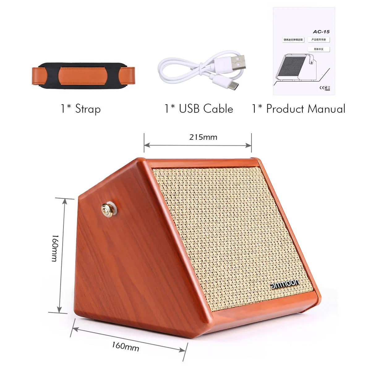 ammoon Acoustic Guitar Amplifier Amp BT Speaker with Microphone Input Supports Volume Bass Treble Control Reverb Effect
