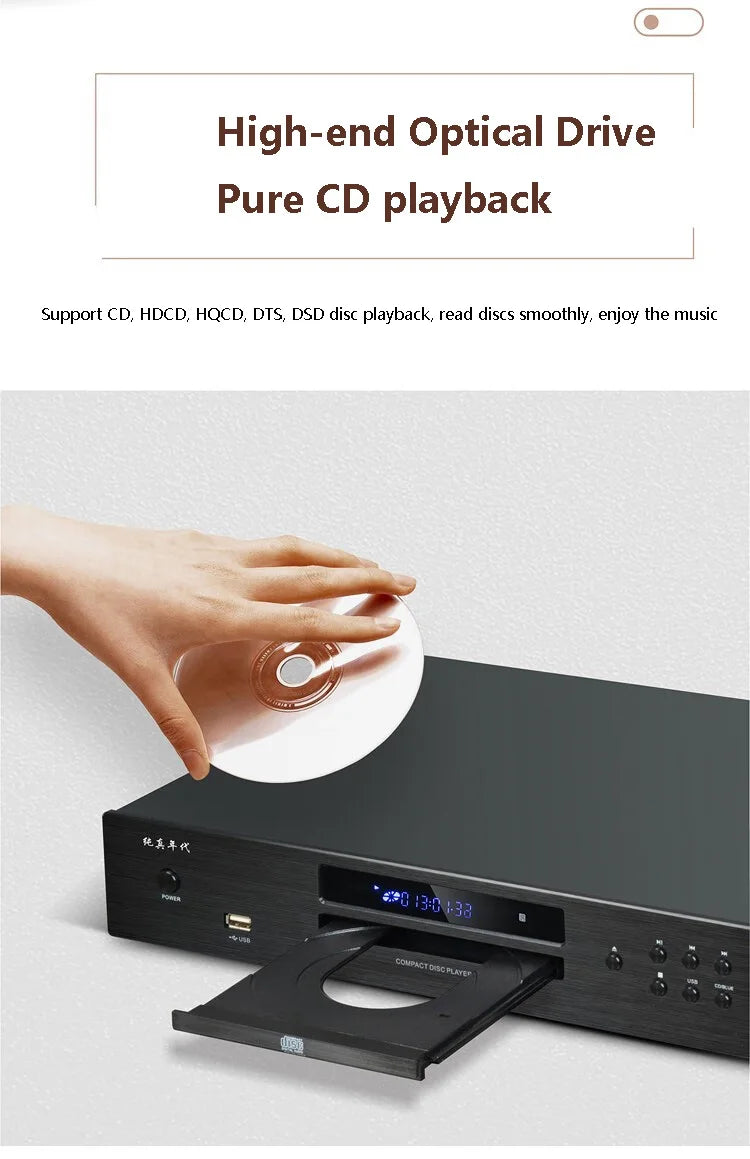 Audiophile HIFI CD Player Bluetooth 5.0 USB Lossless Music Player Balanced Digital Optical Coaxial Output DTS Music Turntable