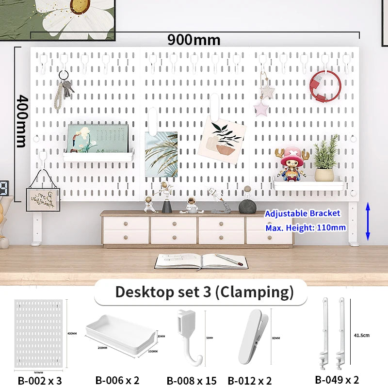 Office Desktop Storage Pegboard: Height-Adjustable Vertical Storage Rack (For Stationery Storage And Decorative Figurine Display