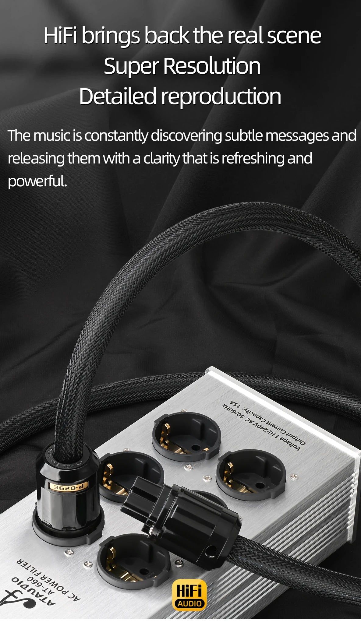 ATAUDIO HiFi EU Power Audio Cable High Quality 6N OFC Double Shielded with Gold-plated Plug AC Power Kabel for Speaker Amplifier