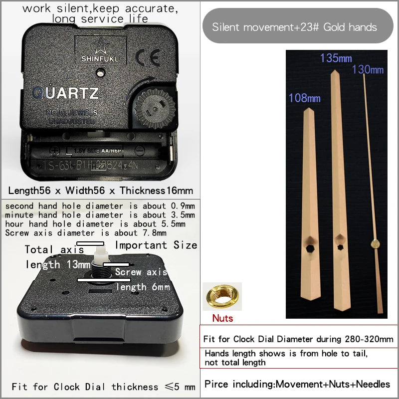 Clock Mechanism With Hands Silent Plastic DIY Accessory Kits Sweep Quartz Movement