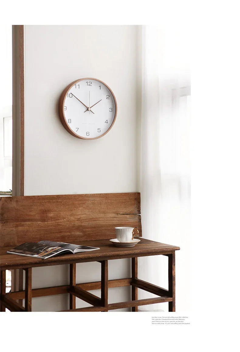Clocks Solid Wood Transparent Glass Wall Clock Living Room Home Fashion Wall Hanging Light Luxury Nordic Simple Clock