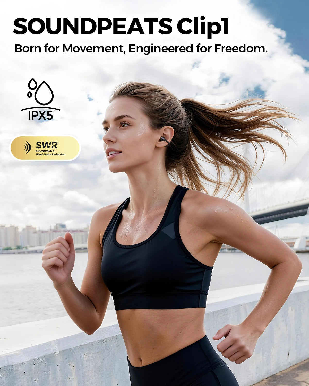 SoundPEATS Clip1 Open Ear Wireless Headsets Bluetooth 5.4 with Hi-Res LDAC & Dolby Audio, Comfort Clip On Sports Earphones IPX5