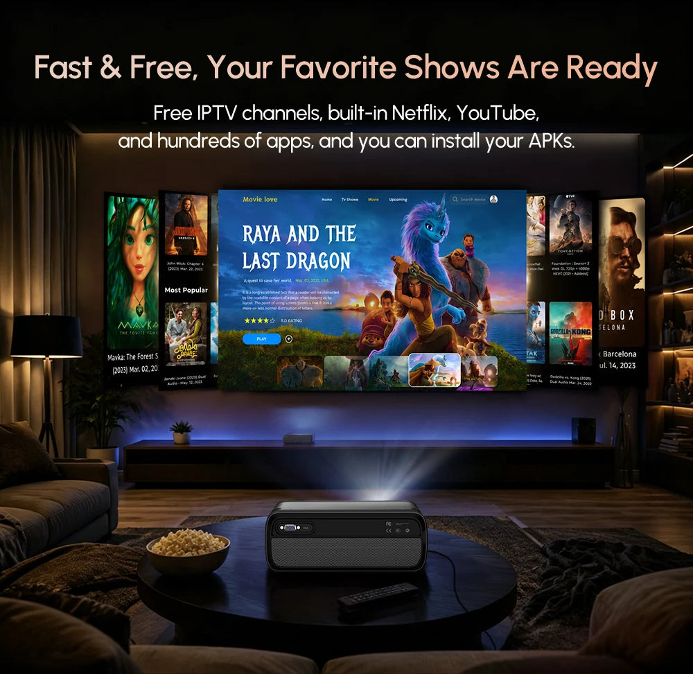 4K Projector 3200ANSI Netflix Certified Native 1080P Android 14 Auto Focus Auto Keystone WiFi6 BT5.4 Outdoor Home Theater HDR10