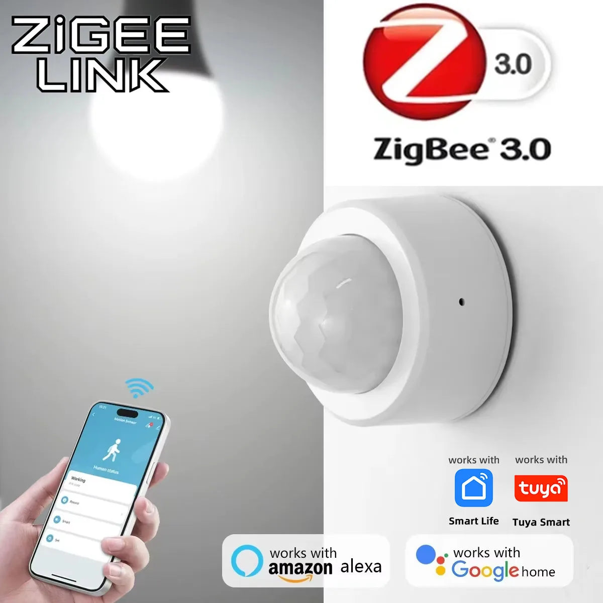 Tuya Zigbee 3.0 PIR Motion Sensor Detector Infrared Smart PIR Sensor Wireless Home Alarm System Works with Alexa Smart Life App