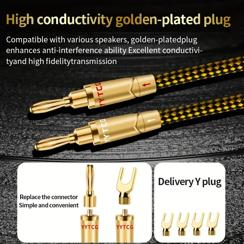 YYTCG One Pair HIFI Speaker Audio Cable High-End Stereo Amplifier Cable 7N OCC silvery plating Wire core Replaceable Y plug