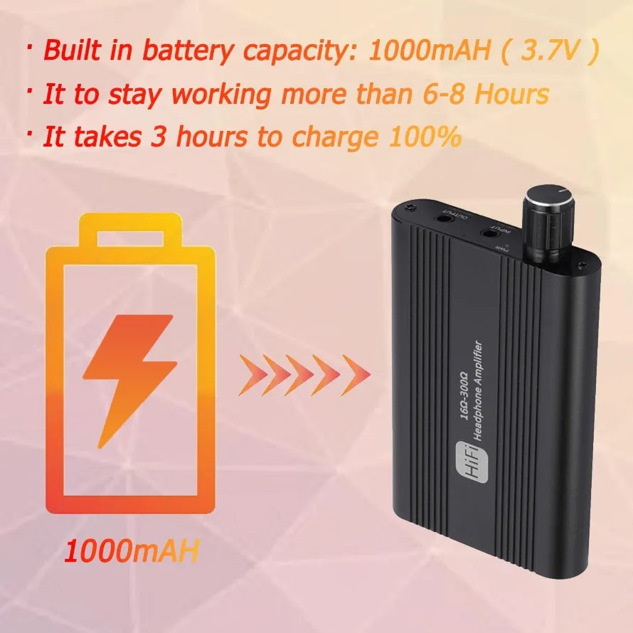 HiFi 16-300Ω Headphone Amplifier 3.5mm Audio Amplifier Stereo Adjustable Headphone Volume Amplifier With two-stage gain switch