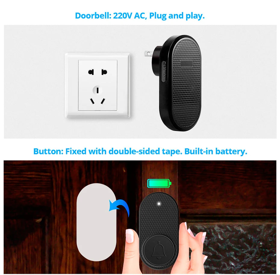 Wireless Doorbell with 33 Songs Melody Smart Home Welcome Chime Kit 4 Level Volume Intelligent Door Bell 150m Transmission