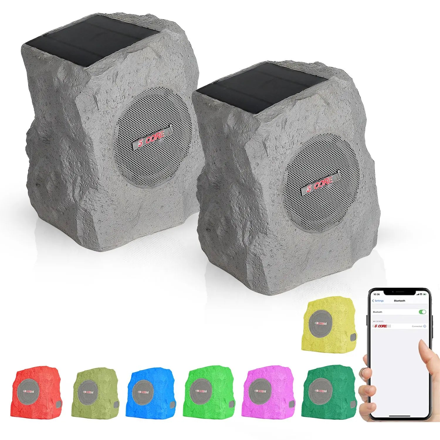 Rock Speaker Outdoor Waterproof Bluetooth Garden Speakers Solar & USB Charging RGB Colors for Patio Pool & Home