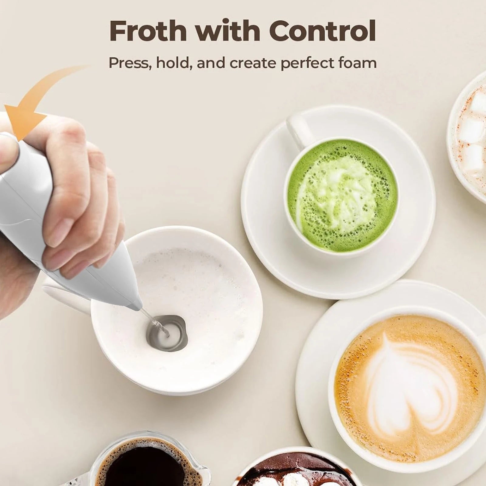 ONEKA Milk Frother Handheld Foam Maker For Latte Mini Whisk Coffee Cappuccino Frappe Matcha Hot Chocolate Drink Mixer