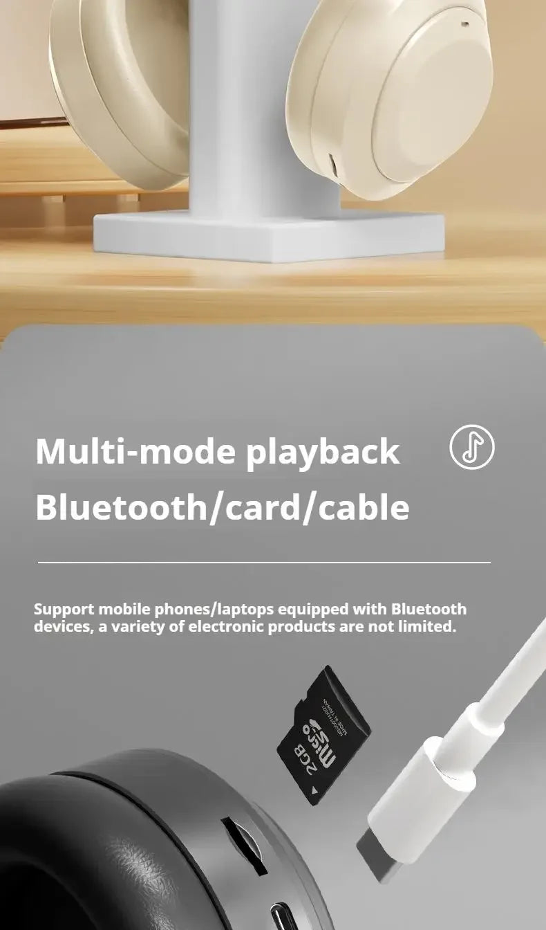 Wireless Headphones Bluetooth 5.1 Over Ear HIFI Stereo Headsets True Active Noise Cancelling Tf Card Support Type-c HD Mic Gifts