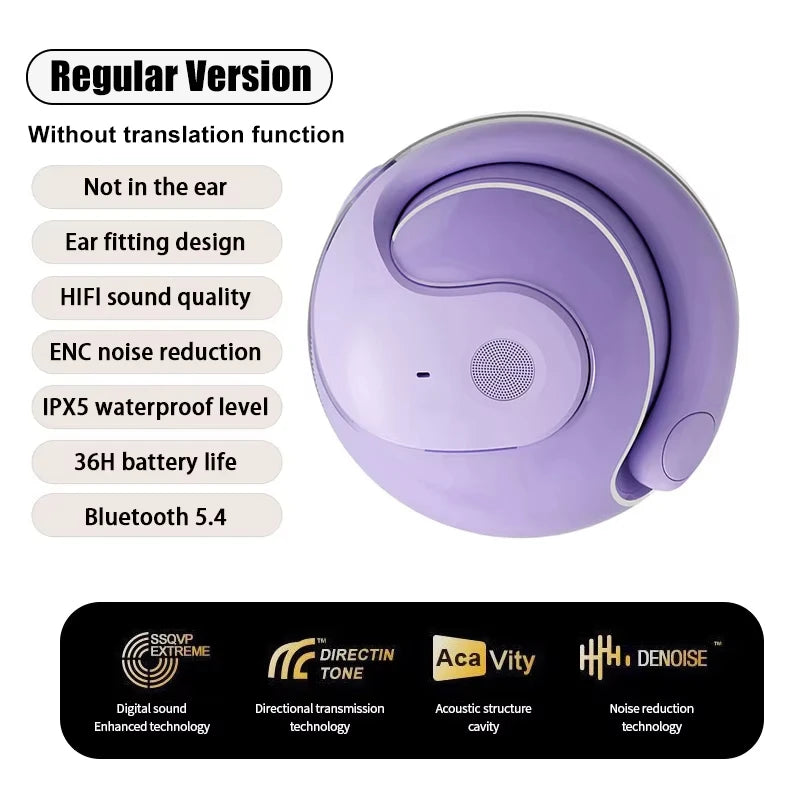 Lenovo AI Translation Headphones Real-Time Voice Translation Headphones Wireless Ear-Hook Style 144 Languages For Travel Sports