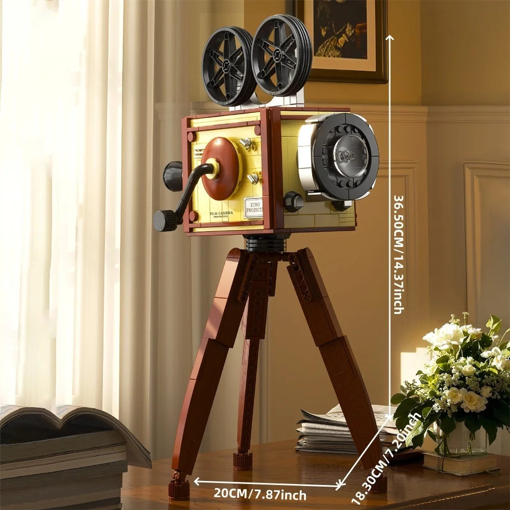 Retro Camera Building Blocks with Theatre Scene Toys LED Light Stage, Nostalgic Camera, Home Office Decor, Perfect Gift for Kid