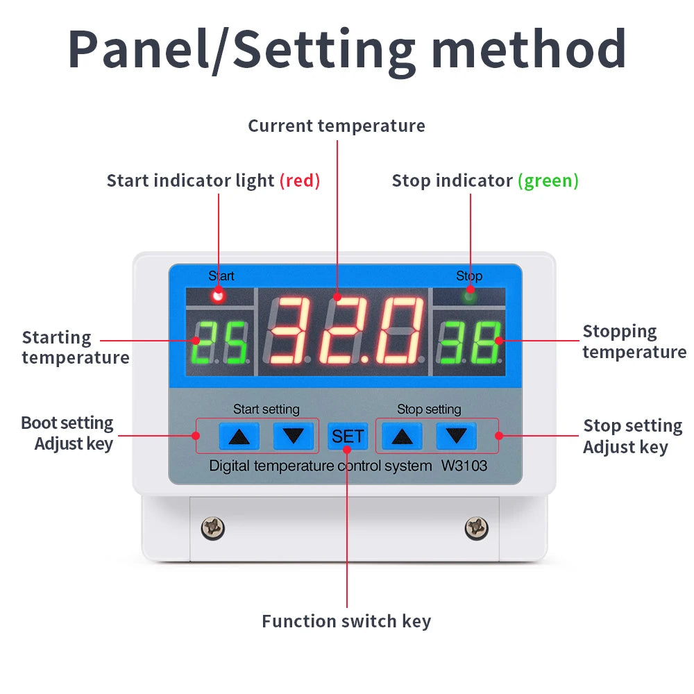 Digital Temperature Controller 220V Max 5000W Digital Thermostat 30A -19 to 99℃ Temperature Controller Switch LCD XH-W3103