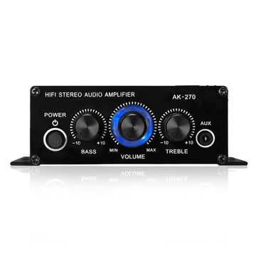 AK270 Mini Audio 2-Channel Stereo Power Amplifier Portable Sound Amplifier AUX Input Speaker Amp for Car and Home
