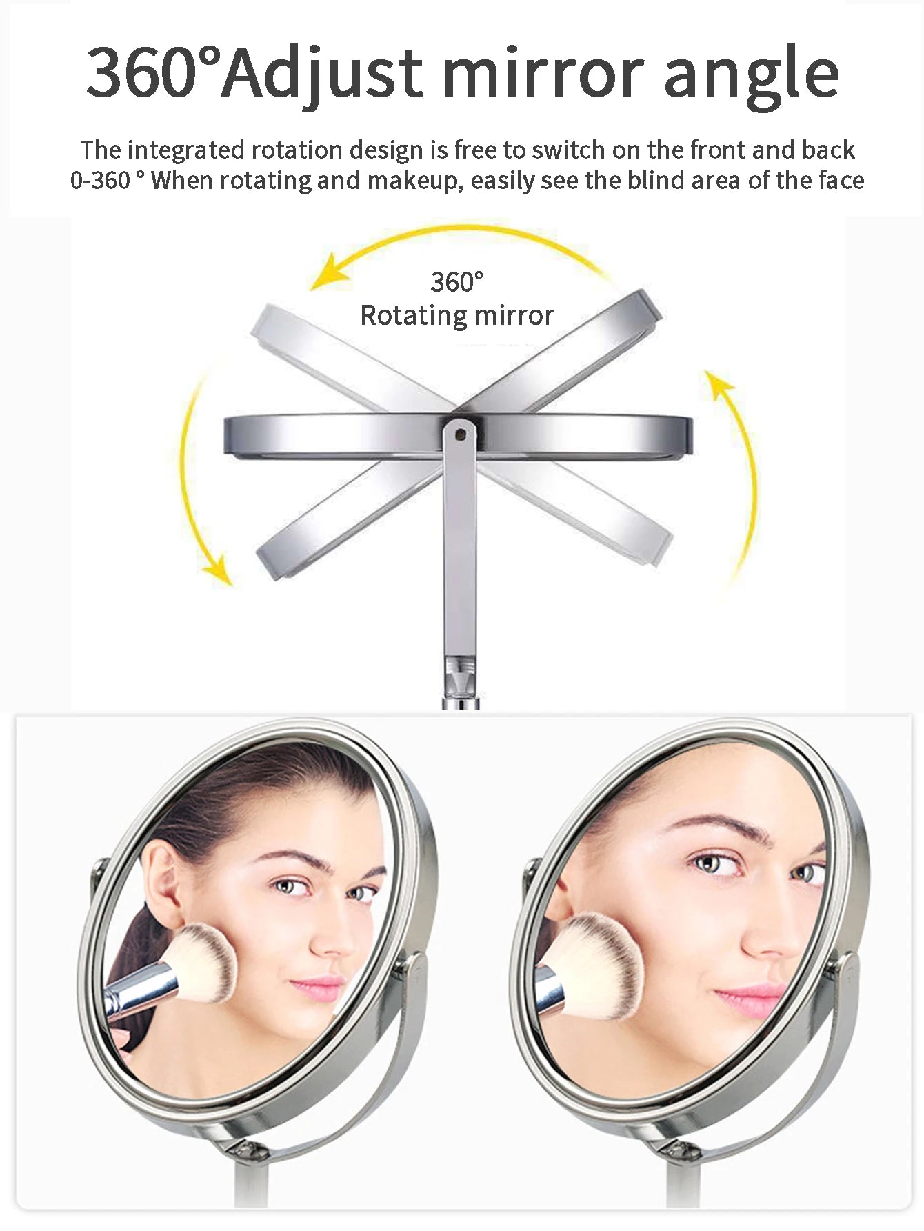 1pc Large Silver Makeup Mirror, Clear Double Sided Tabletop Beauty Mirror, Metal Silver Magnifying Cosmetic Mirror, 360° Rotatio
