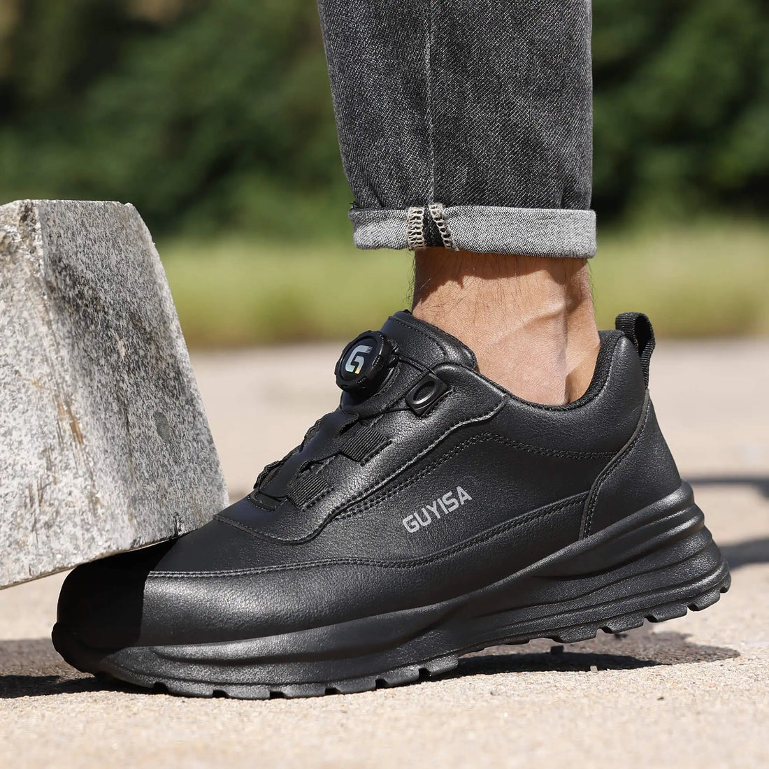 YIZHONCO Safety Shoes Man Waterproof Leather Upper Steel Toe Anti Slip Oil Resistant Breathable Anti Odor Safety Shoes Man