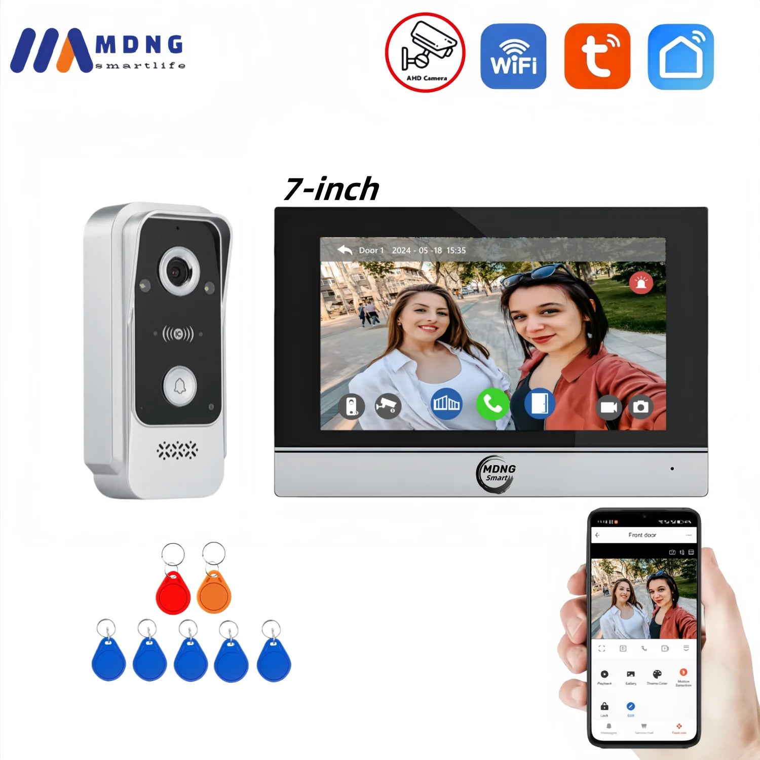 7 Inch Tuya Smart Wired Home Videophone Intercom System Dual Lock Unlocking FHD 1080P Wireless Video Doorphone Intercom Doorbell