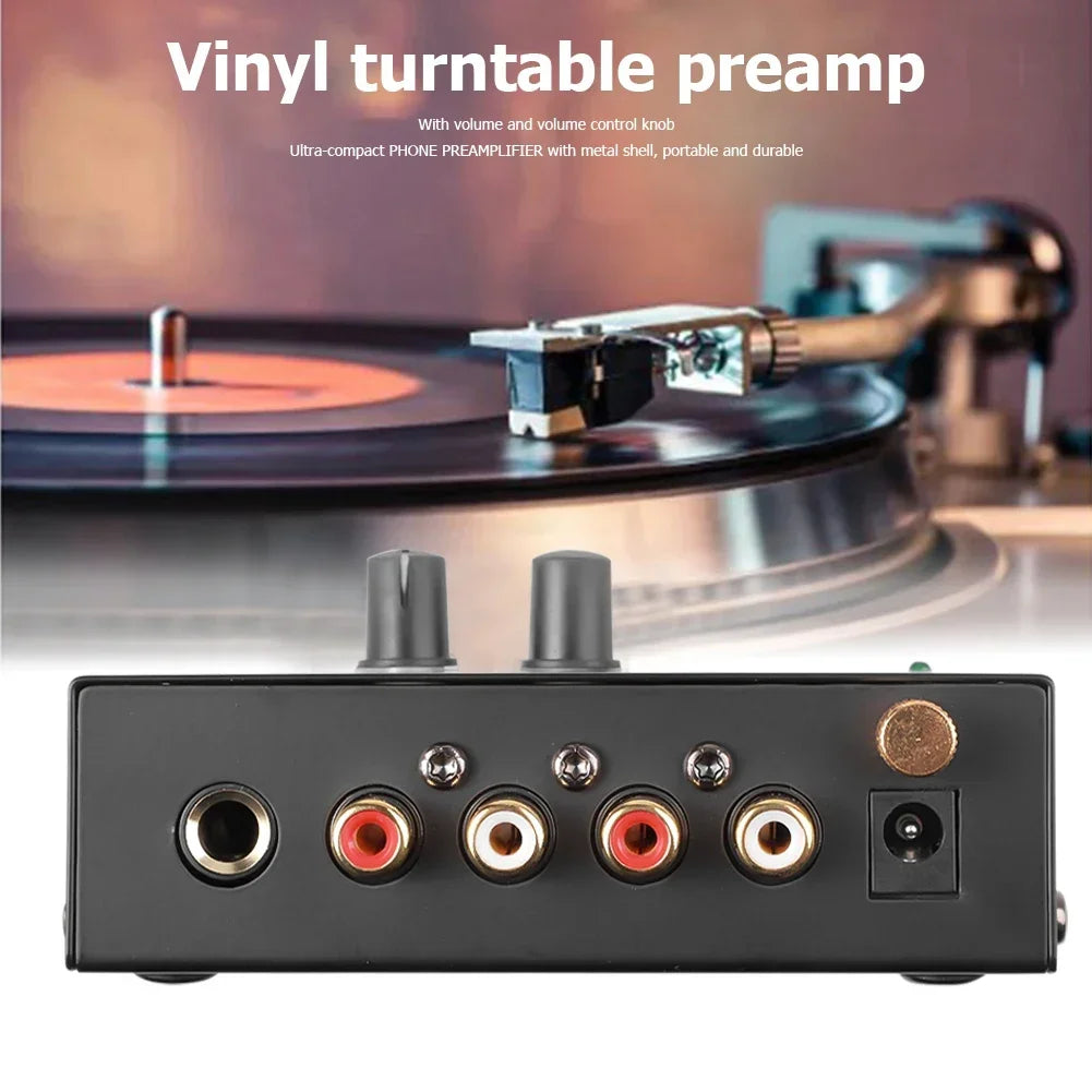 Audio Amplifier Phono Preamp Pre Amp Preamplifier with Level Volume Control RCA Input Output 1/4" TRS Output for Turntable