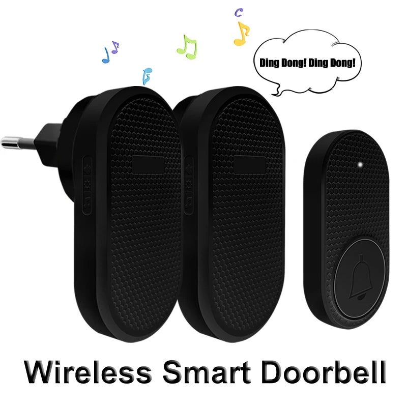 Smart Wireless Doorbell 433MHz 4 Volume Levels & Melody Chime Emergency Alarm for Elderly EU or US Plug Optional (White/Black)