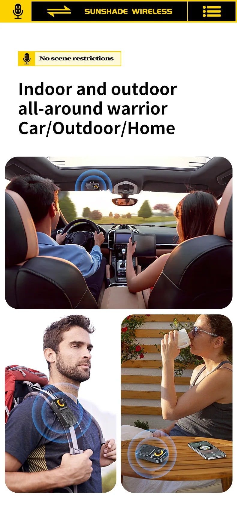 Bluetooth 5.4 Speaker Handsfree Car Kit Sun Visor Clip Wireless Audio Receiver Speakerphone Loud Music Player with Ambient Light