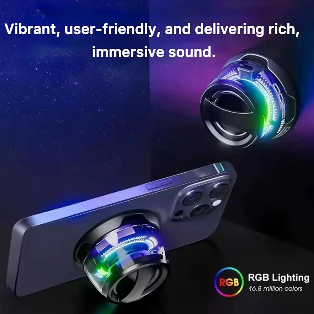 Outdoor Magnetic Bluetooth5.3 Speaker Wireless Portable Mini Travel Stereo Speaker with RGB Color Light and Phone Holder for Ios
