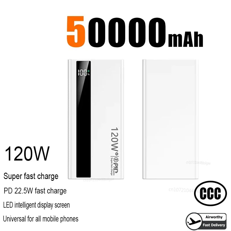 500000mAh High Capacity PowerBank 120W Super Fast Charging Portable External Battery Powerbank for iphone Huawei