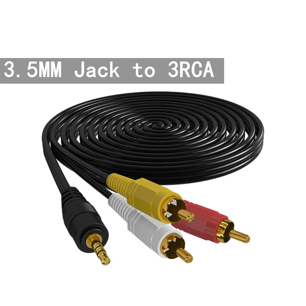 3.5mm to 3RCA to 3RCA 3.5mm to 2RCA to 2RCA Audio Video Cable Gold-Plated AV Cable for TV Amplifier Home Theater Speaker