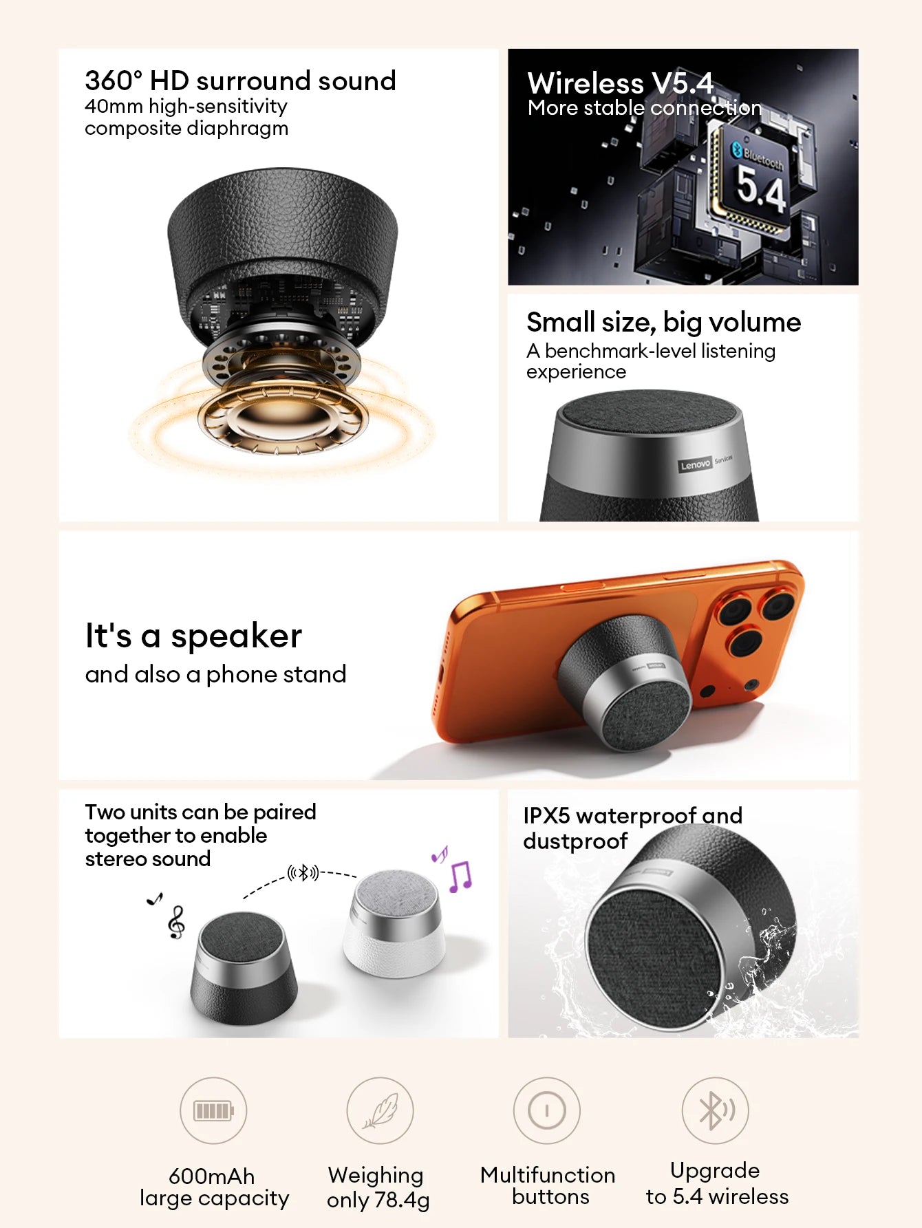 Choice Lenovo Bluetooth Speaker Magnetic Wireless Bluetooth 5.4 Player IPX5 Waterproof Mini Portable Loudspeaker Music HD103 Pro