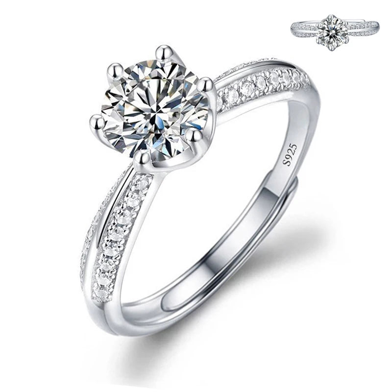 Moissanite Engagement Finger Rings Inlaid Diamond Open Ring For Women 925 Silver Promise Wedding Adjustable Rings Fine Jewelry