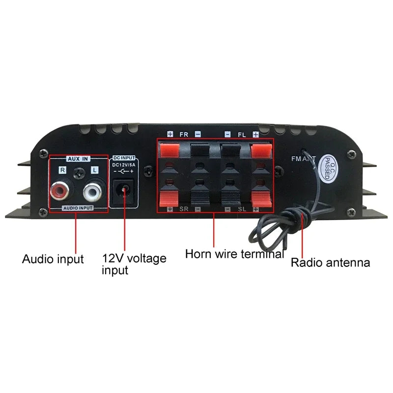 12V/220V Mini Bluetooth HiFi Power Amplifiers Stereo Car Home Audio Digital Sound Amplifier LCD Display FM SD USB Bass