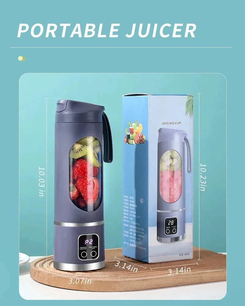 12 Blades Portable Fruit Juicer 450ml Capacity 3 Gears USB Rechargeable Blender Ice Crusher