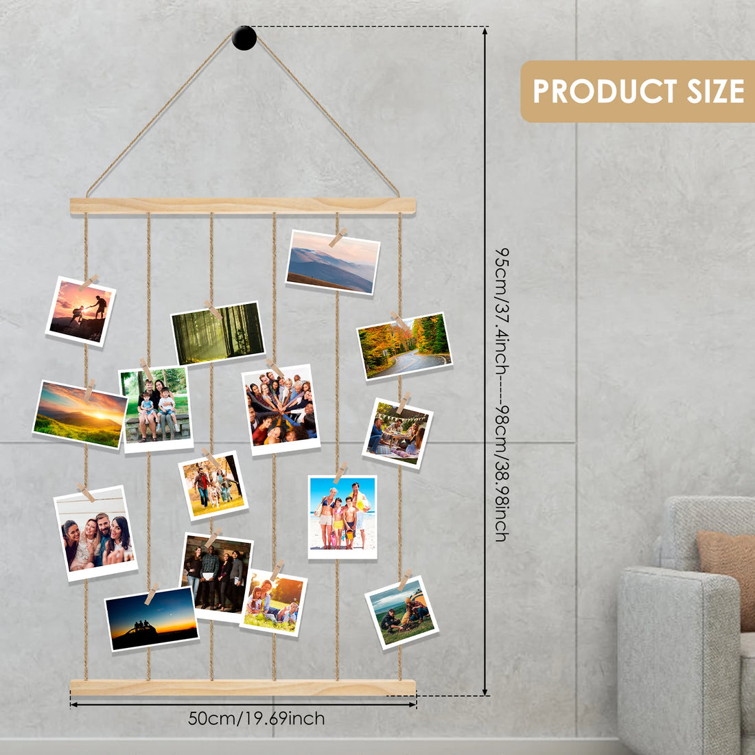 Hanging Photo Display Holder Wall Art Decor Photo Collage Frame Photo Wall Home Wall Decor Hang Gift Wood Tag Clip Photo Board