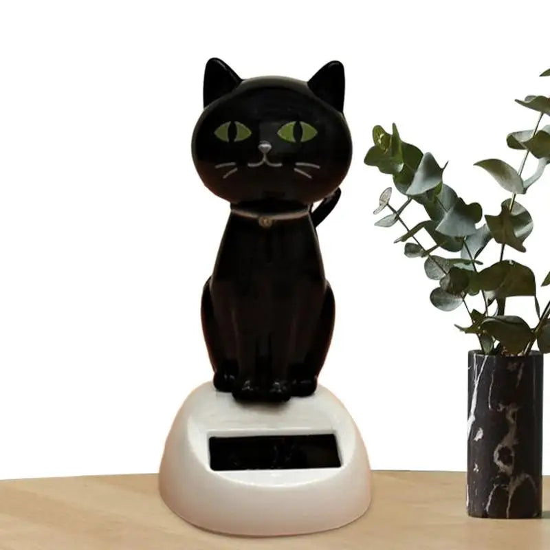 Solar Shaking Cat Car Decoration Cartoon Cat Toy Dashboard Decorations Solar Shaking Head Doll Black Cat Small Gadget Decor