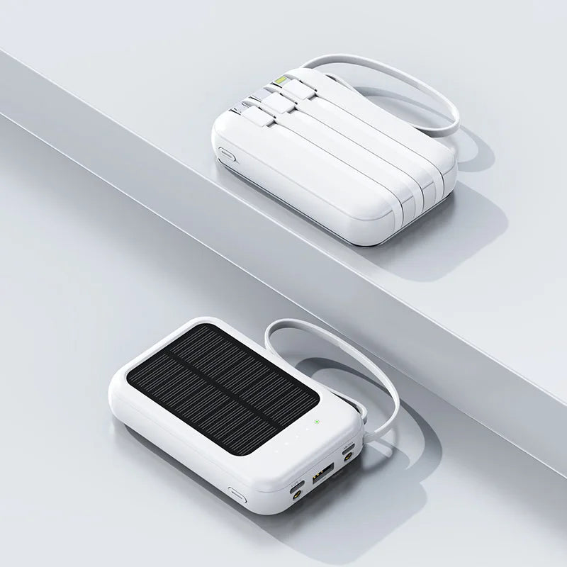 50000mAh Solar Power Bank Built Cables Solar Charger Poverbank 2 USB Port External Charger Mobile Phone Powerbank with LED Light