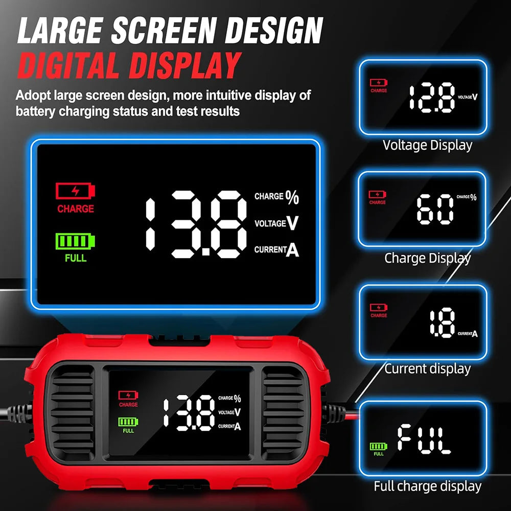 Smart Battery Charger For Lead-Acid Battery Charger Digital For Car Motorcycle Scooter Battery Charging Battery Maintenance