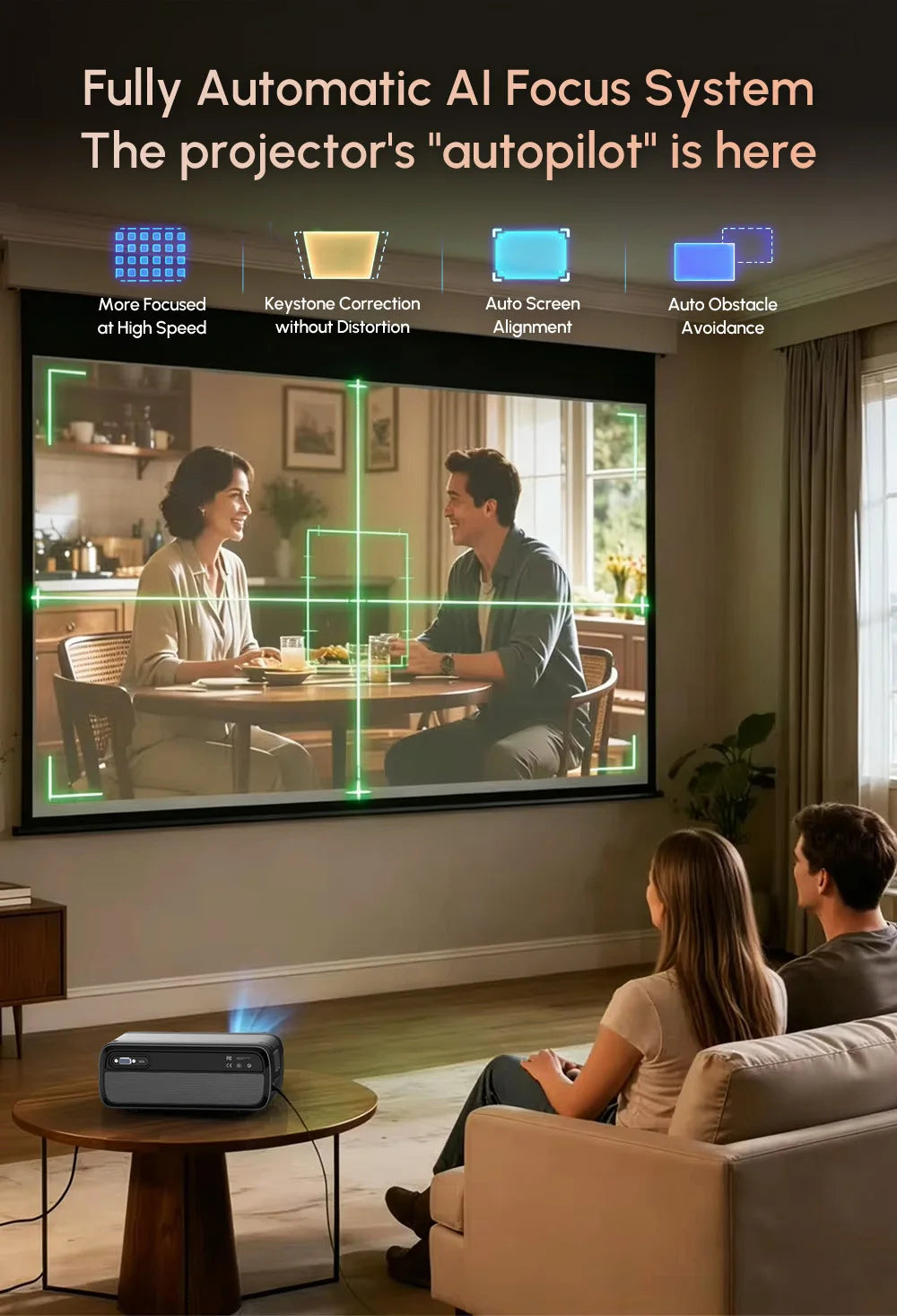 4K Projector 3200ANSI Netflix Certified Native 1080P Android 14 Auto Focus Auto Keystone WiFi6 BT5.4 Outdoor Home Theater HDR10