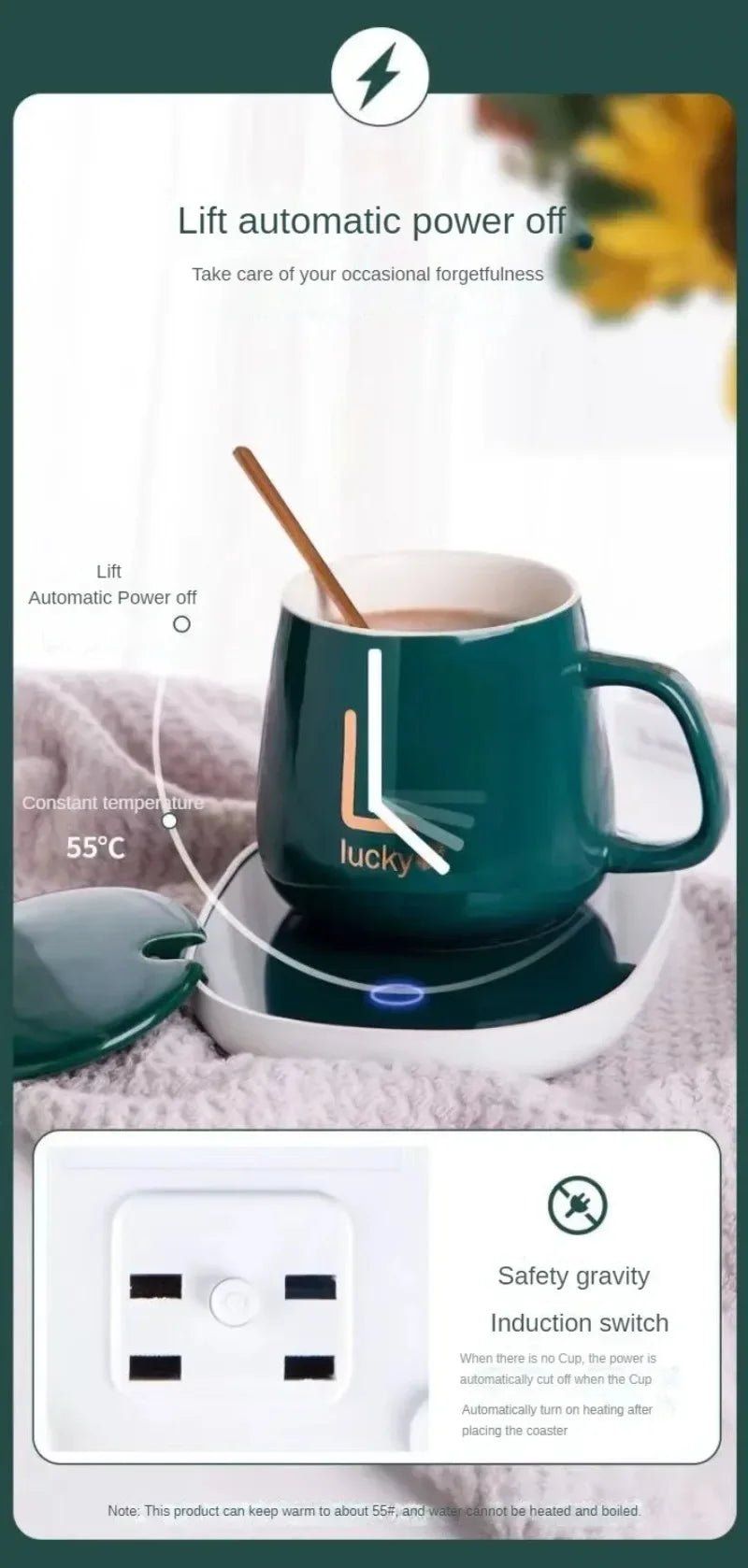 Electric Smart Thermostatic Coaster Suitable for Home and Office Suitable for Hot Coffee Tea Milk Water Portable and Waterproof