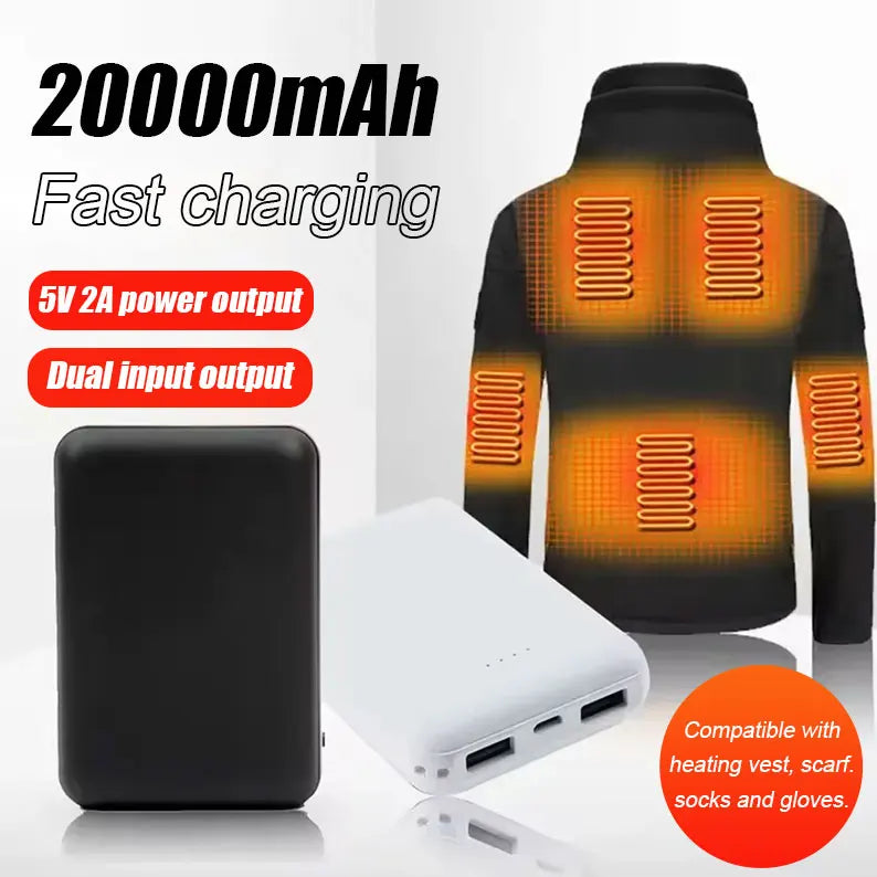 20000mAh Portable Mini Power Bank Charger USB Fast Charging External Battery Pack For Heating Vest Jacket Scarf Socks Gloves