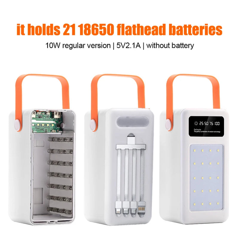 DIY Power Bank Case 18650x21 PD QC4.0 3.0 22.5W Fast Charge Battery Storage Box with Micro Type-c Charging Cable Camping Light