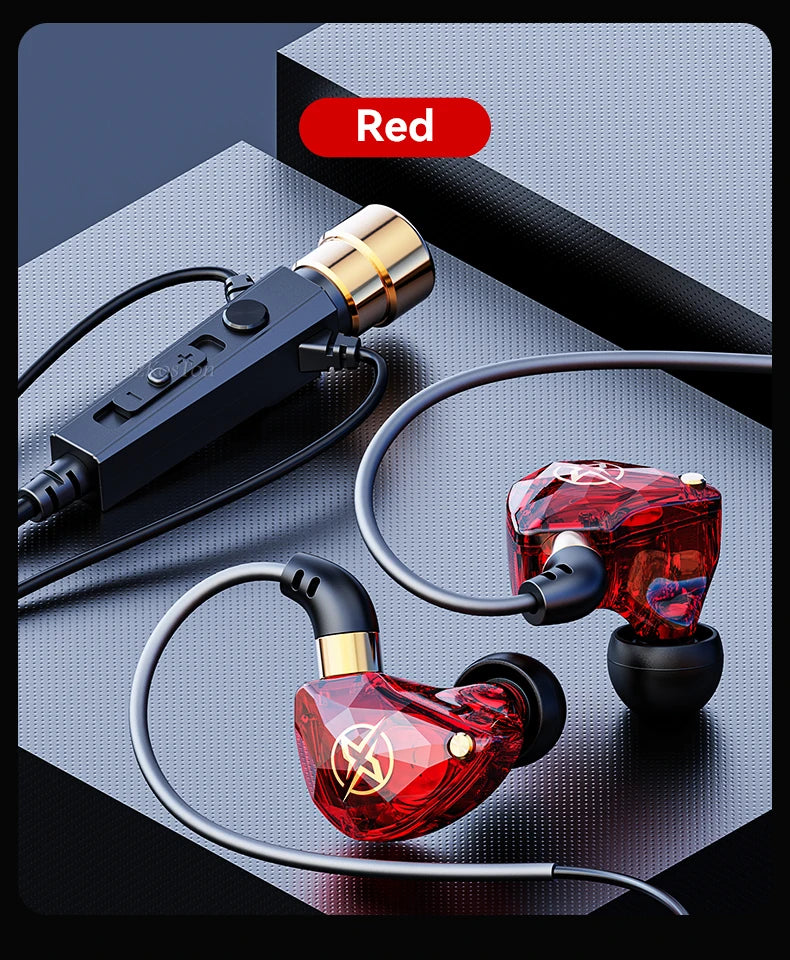 Wired HiFi Headphones with Mini Condenser Microphone Bass Dynamic Earphone Noise-Cancelling Headset for Sports Music Karaoke