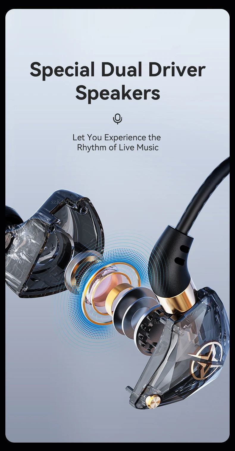 Wired HiFi Headphones with Mini Condenser Microphone Bass Dynamic Earphone Noise-Cancelling Headset for Sports Music Karaoke