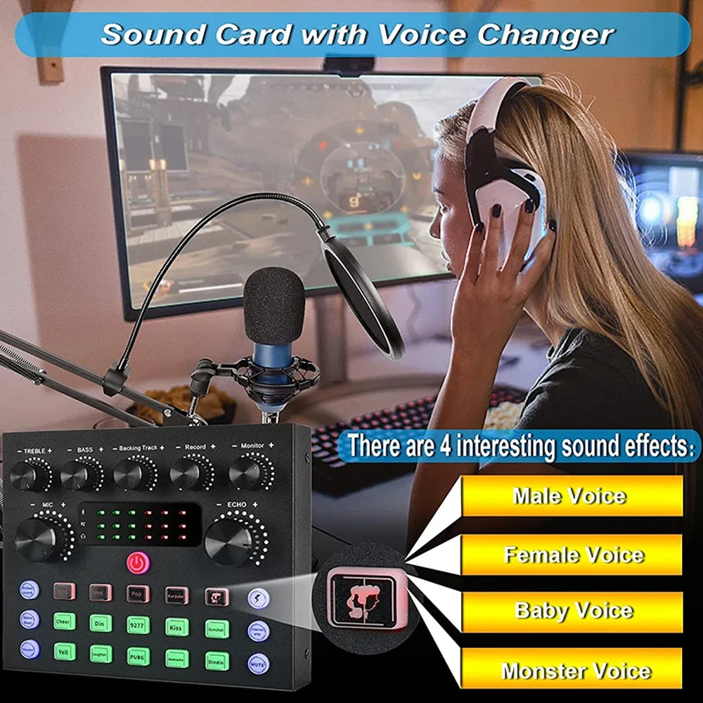 Podcast equipment set with voice changer, podcast mixer, with BM800 microphone, suitable for podcast, recording, live broadcast