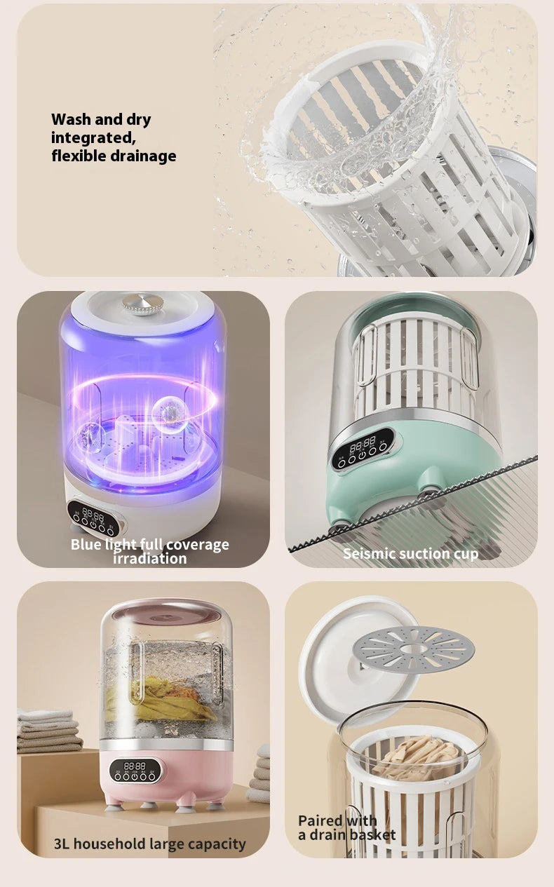 Mini turbo washing machine 3L fully automatic small USB charging portable sock and underwear specific washing machine.