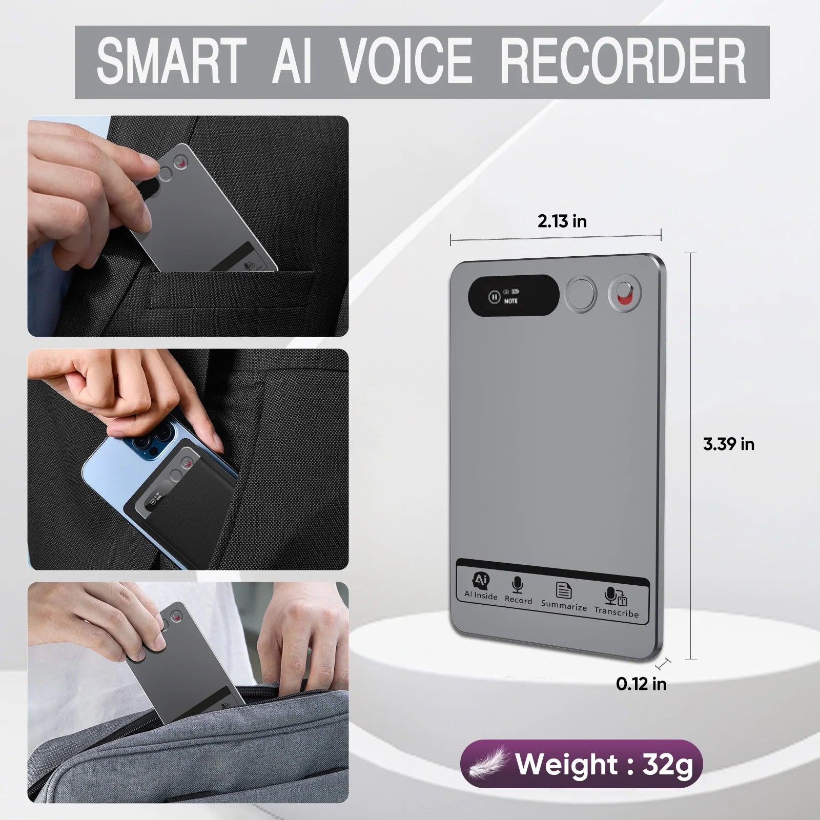 AI Voice Recorder 118 Languages ChatGPT-4  App Phone Call Mini Audio for Meetings, Lectures，Calls, AI Transcription Transcribe