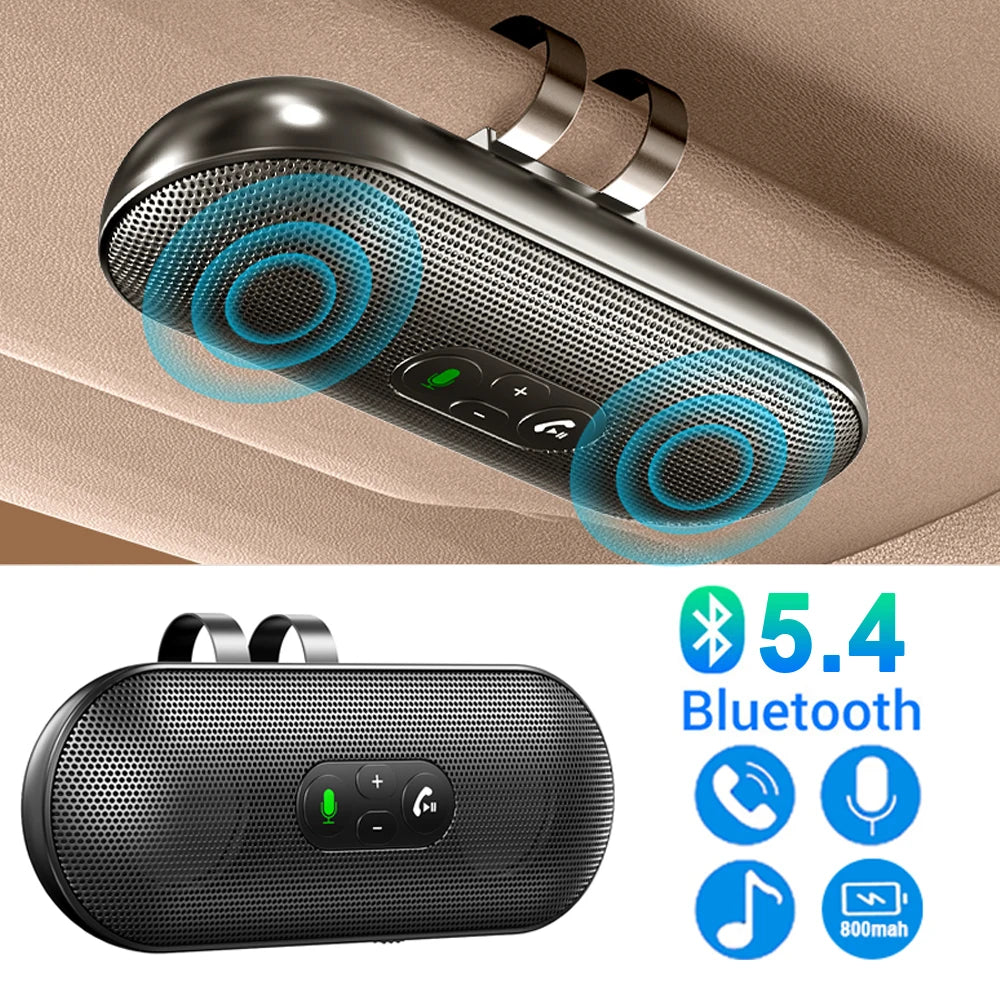 Bluetooth 5.4 Car Kit Handsfree Dual 3W Speakerphone Sun Visor Speaker Mp3 Player Wireless Music Receiver With Voice Assistant