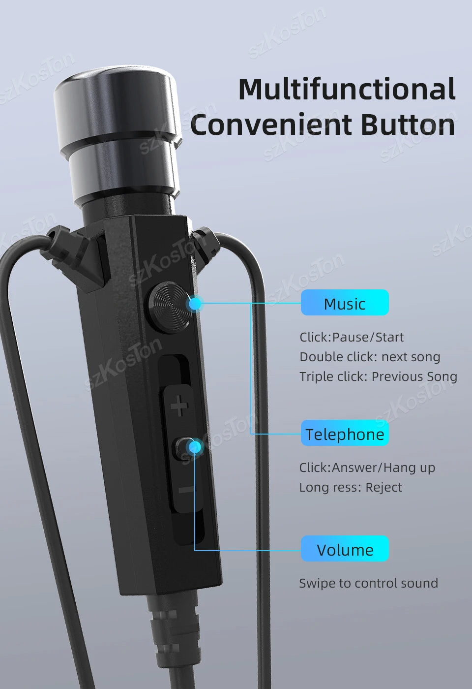 Wired HiFi Headphones with Mini Condenser Microphone Bass Dynamic Earphone Noise-Cancelling Headset for Sports Music Karaoke