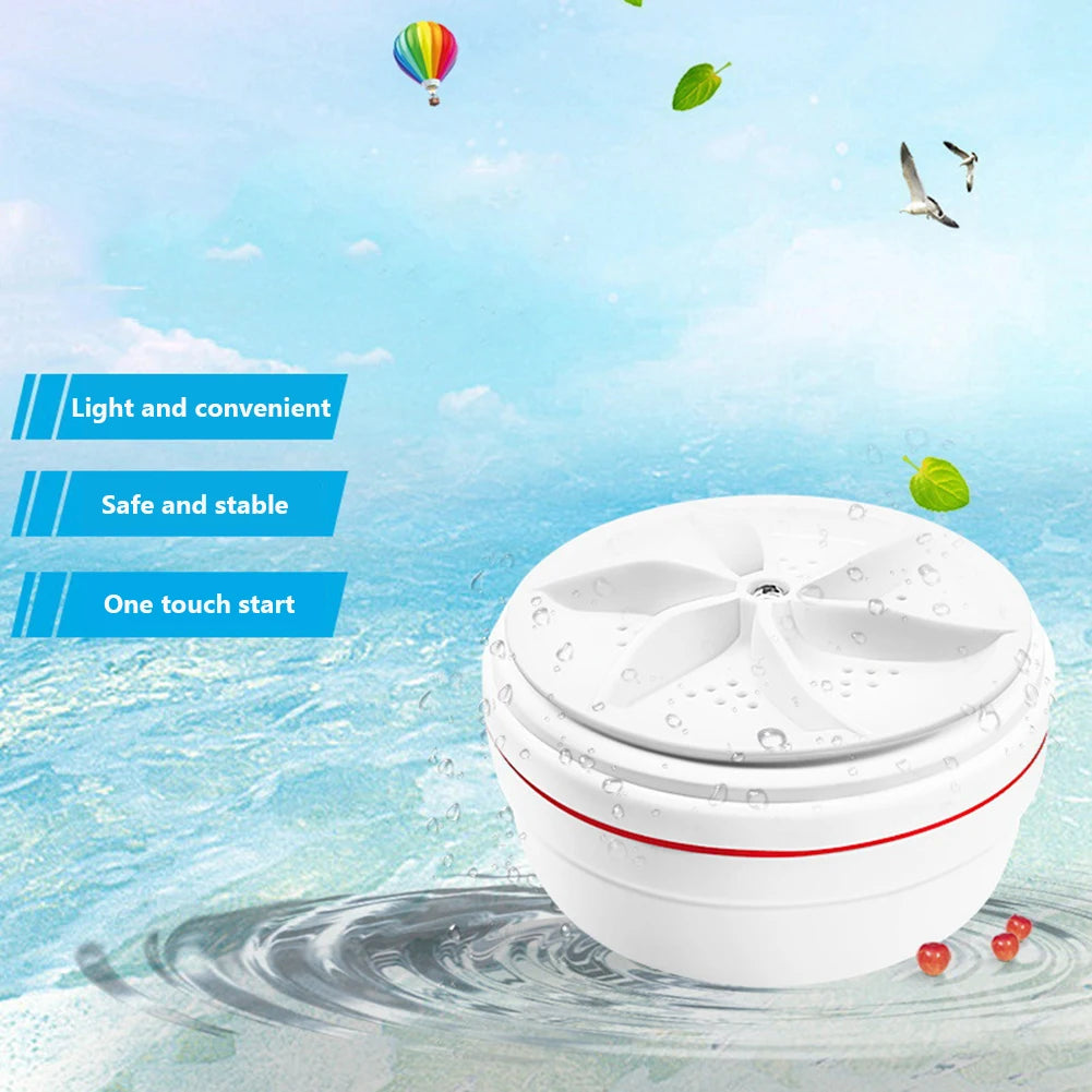 Portable Mini Washing Machine USB Powered Ultrasonic Turbo Washing Machine Rotating Mini Ultrasonic Turbo Washer for Home Travel